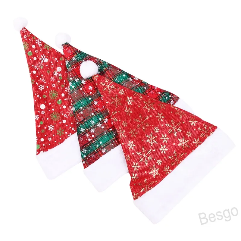 Lattice Snowflake Christmas Hat Red Santa Claus Cosplay Costume Hats Xmas Tree Decoration Festival Gift Party Decor Cap BH4207 TYJ