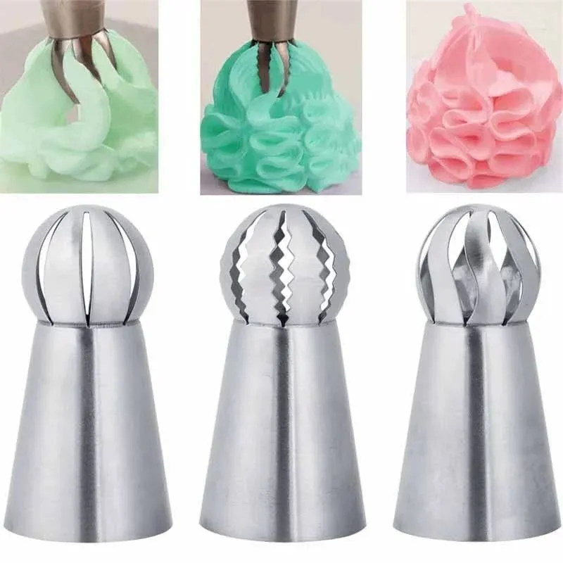 Cupcake Acciaio inossidabile Bakeware Sfera Forma a sfera Glassa Piping Ugelli Punte per crema pasticcera Torcia per fiori Strumenti per la decorazione del tubo della pasticceria 20220121 Q2