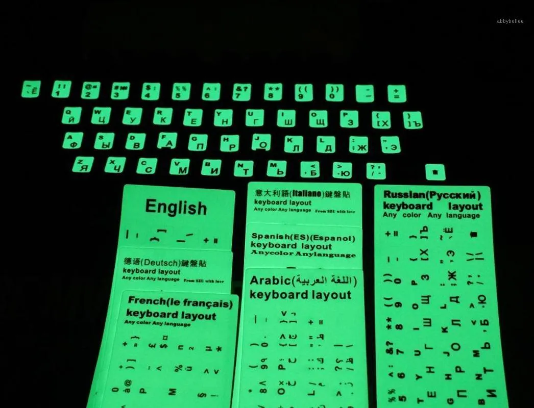 Klavye Aydınlık Harfleri Kapsar Çıkartma Defter Bilgisayar Masaüstü Gece Işık Çıkartması için Çok Dili Çıkartmalar