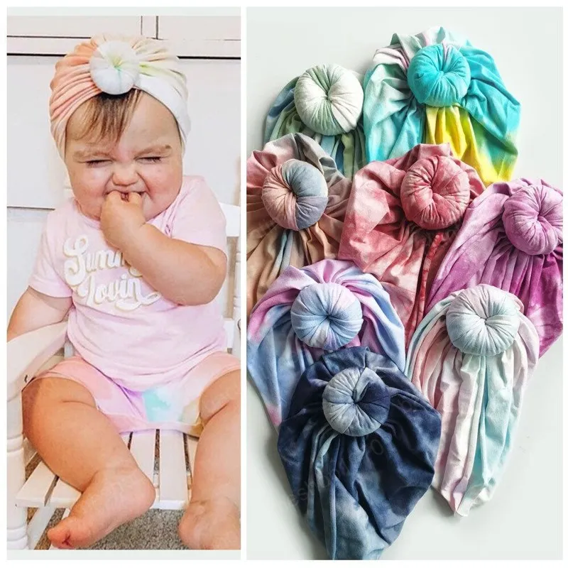 Infantile Neonato Neonate Ragazzo ciambella Cappello Turbante Cap Tie-dyed Bambini Bambino Twist Nodo Berretti Beanie Cofano Copricapo Copricapo Sciarpa Avvolgente