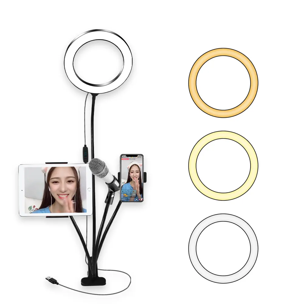 8inch LED Ring Light kit for Makeup Tutorial YouTube Video Live Stream For iPad Microphone Phone Holder Desktop Beauty lighting