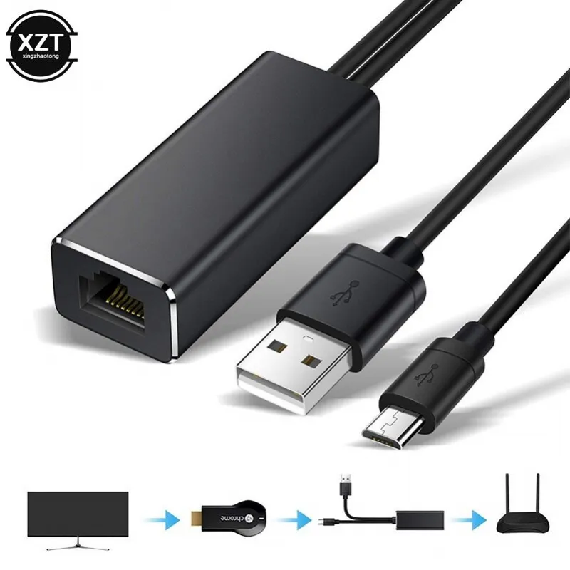 Micro USB till RJ45 Nätverkskortadapter 10/100 Mbps Ethernet Adapter USB 2.0 LAN RJ45 Kortbrytare för brand-TV Google Chromecast