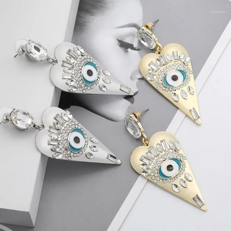 Dangle & Chandelier High Quality Alloy Love Eyes Long Glazed Diamond Studded Earrings For Women Boutique Jewelry European Oversize Exaggerat