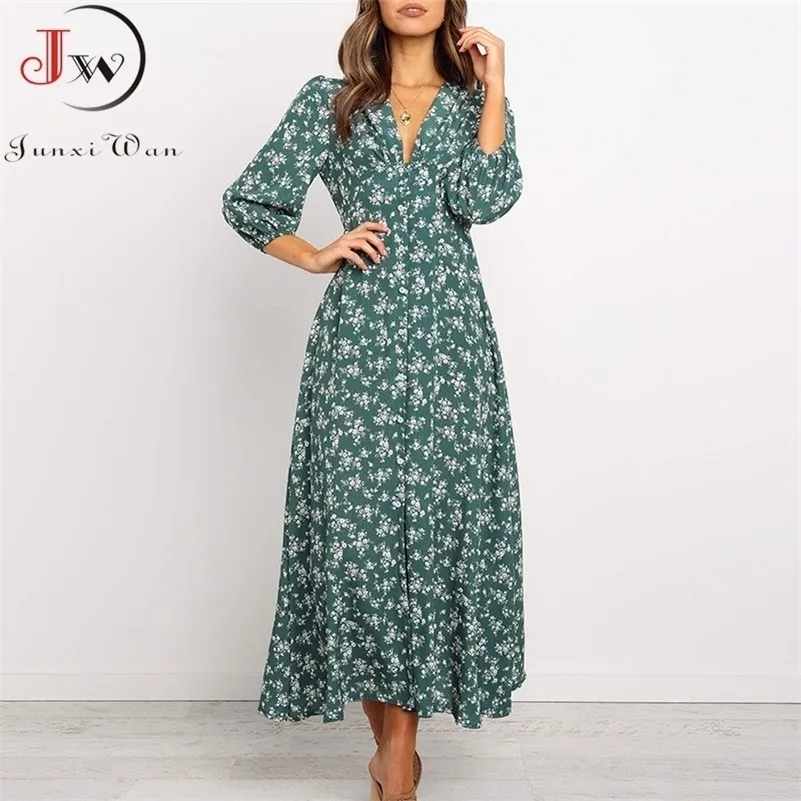 Women Chiffon Long Dress Floral Print Lantern Sleeve... From Zhangting258,  $15.12