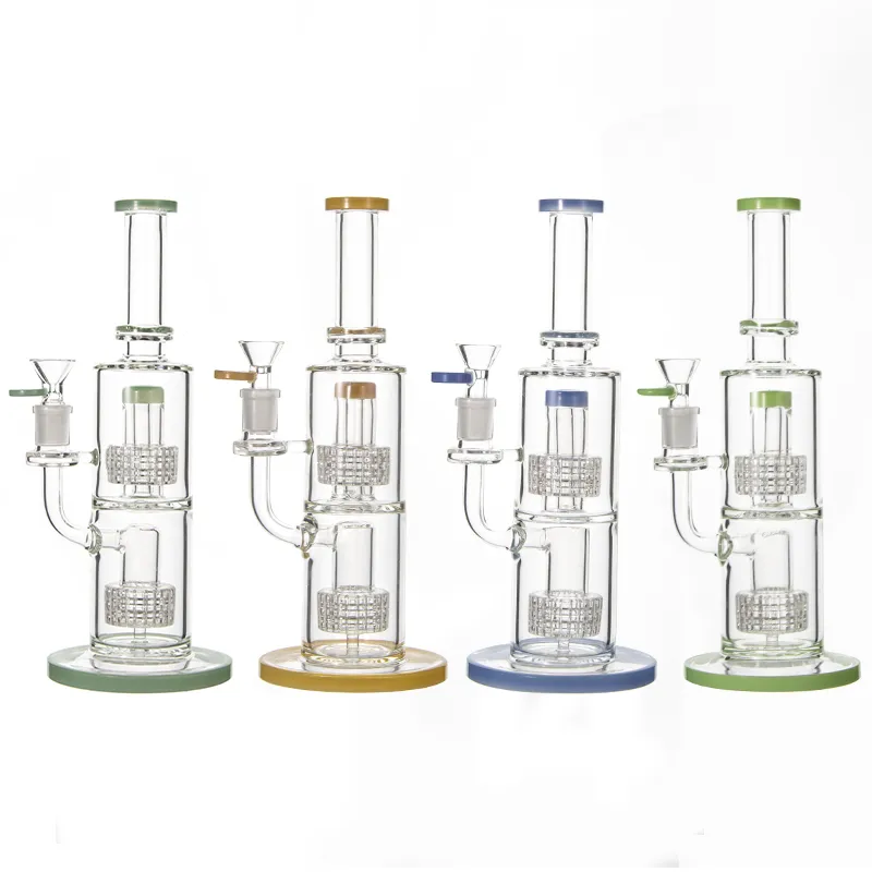 Bonga de vidro inebriante Matriz estéreo dupla Hookahs Tubo de água de 11 polegadas grossa de 14 mm fêmea articulação fêmea Birdcge Óleo de tubo reto DAB PLACES COM TACA