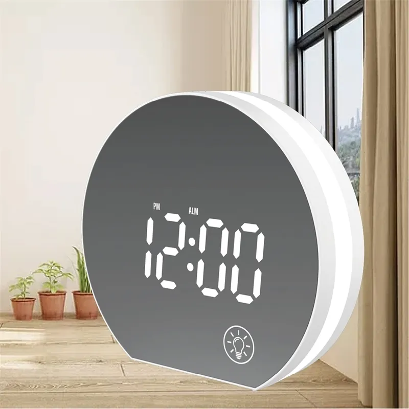 Table numérique USB alimenté LED miroir réveil blanc avec calendrier lumineux et thermomètre montre de bureau électrique moderne 201222