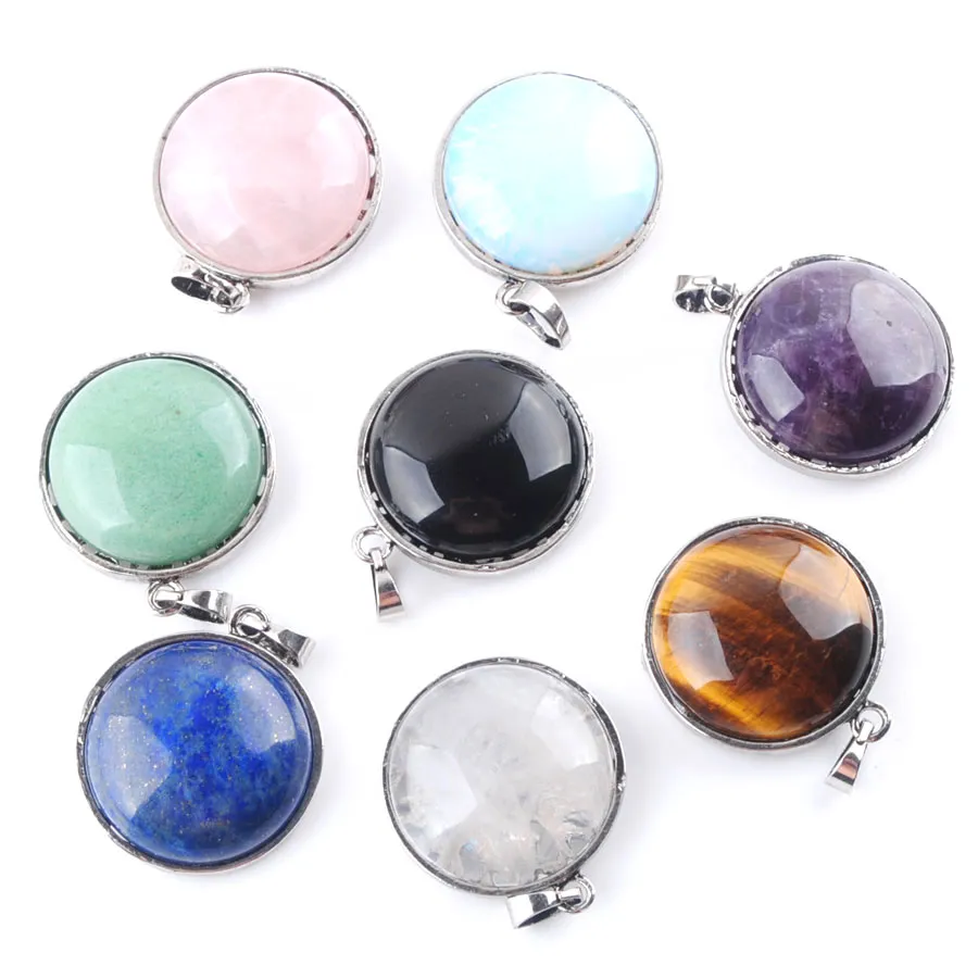 Wojiaer Natural Crystal Stone Pendants Jewellery Vintage Silver Hollow Wisdom Tree Round Necklace Jewelry Making Bn365