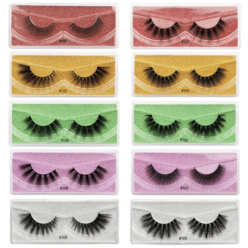 Falska ögonfransar fiberimitation mink hårfransar 1 par naturligt 3d curling enkel par, packning burgundy, gul, grön, lila, silver