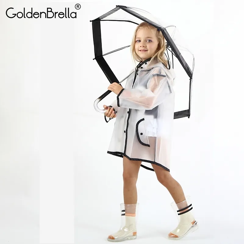 Transparent vattentät barnens regnrock Eva Rain Coat Girls Windproof Poncho Kindergarten Kids Baby Rainwear Rainsuit Y200324