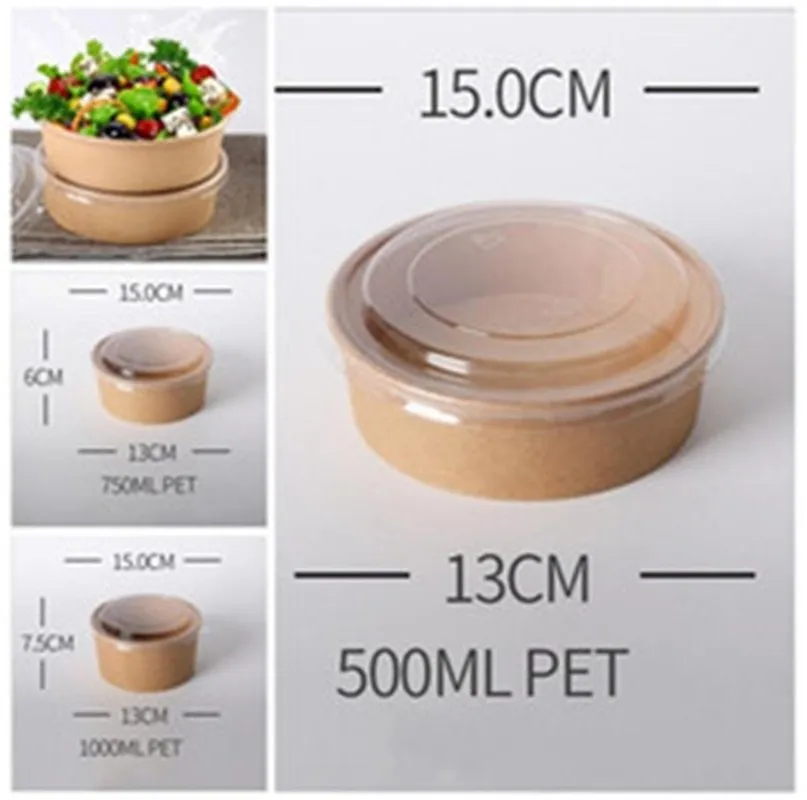 Pillar Shape Salad Bowl med lock Clear Engångsförpackning Lådor Matförvaring Väska Kraftpapper Frukter Grönsaker Snacks Lunch 0 48JF G2