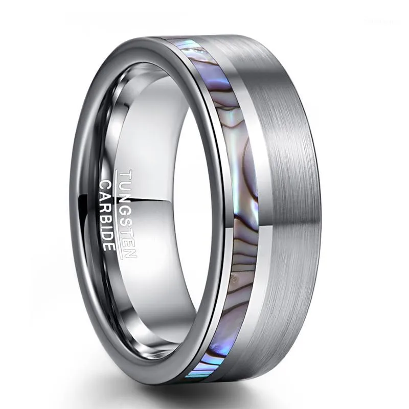 Wedding Rings 8mm Natual Abalone Shell Tungsten Carbide Ring Silver Color Matte Surface Promise Jewelry Engagement Men Anillos1