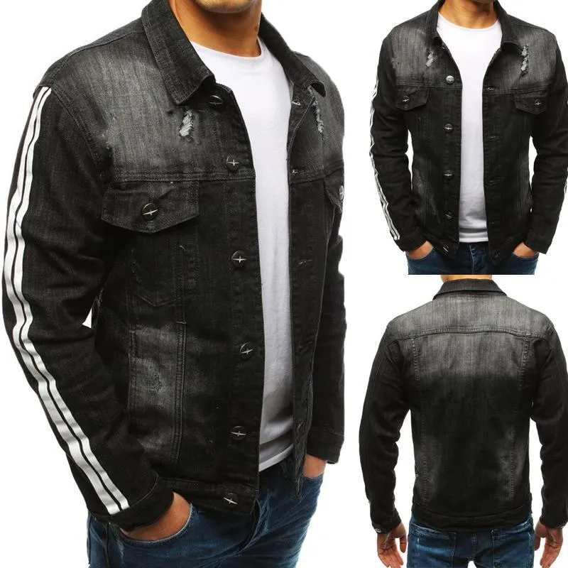 Men's Jackets Mens Winter Jacket Black Stylish Ripped Pocket Denim Fashion Padded