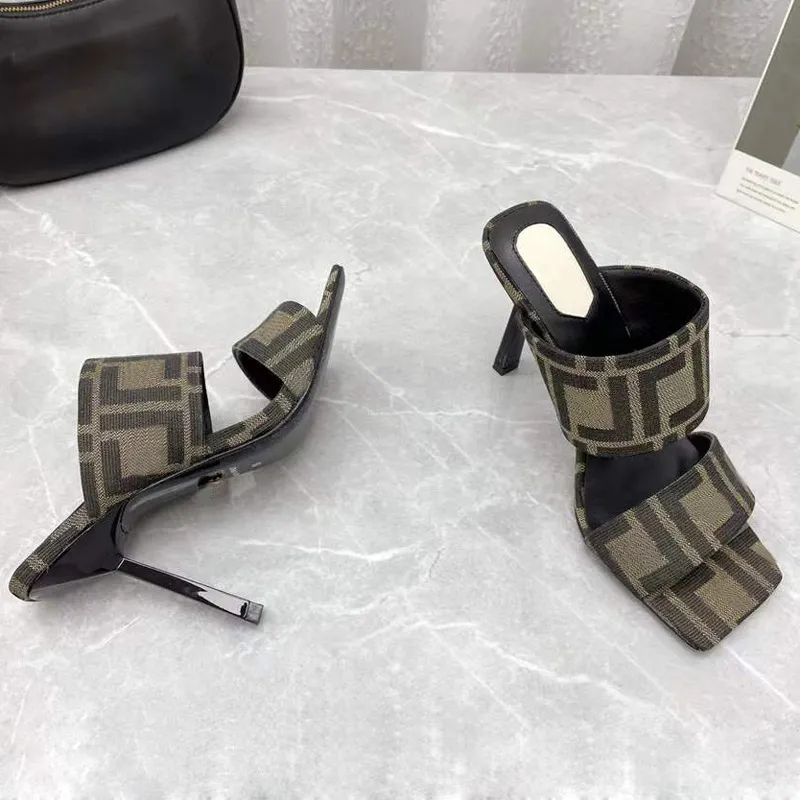 Top quality F theme jointly high heels women`s slippers brown FF10cm 6cm sandals Comfortable and fashionable luxury designer slippers factory shoes