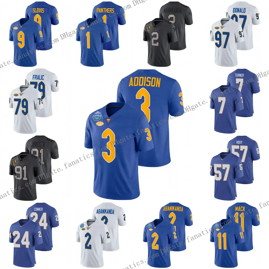 2021-22 Personalizado Pitt Panthers 3 Addison Jersey ACC Parche de fútbol americano universitario Jared Wayne Kenny Pickett Taysir Mack Hill Tony Dorsett Rashad Weaver Curtis Martin Dennis