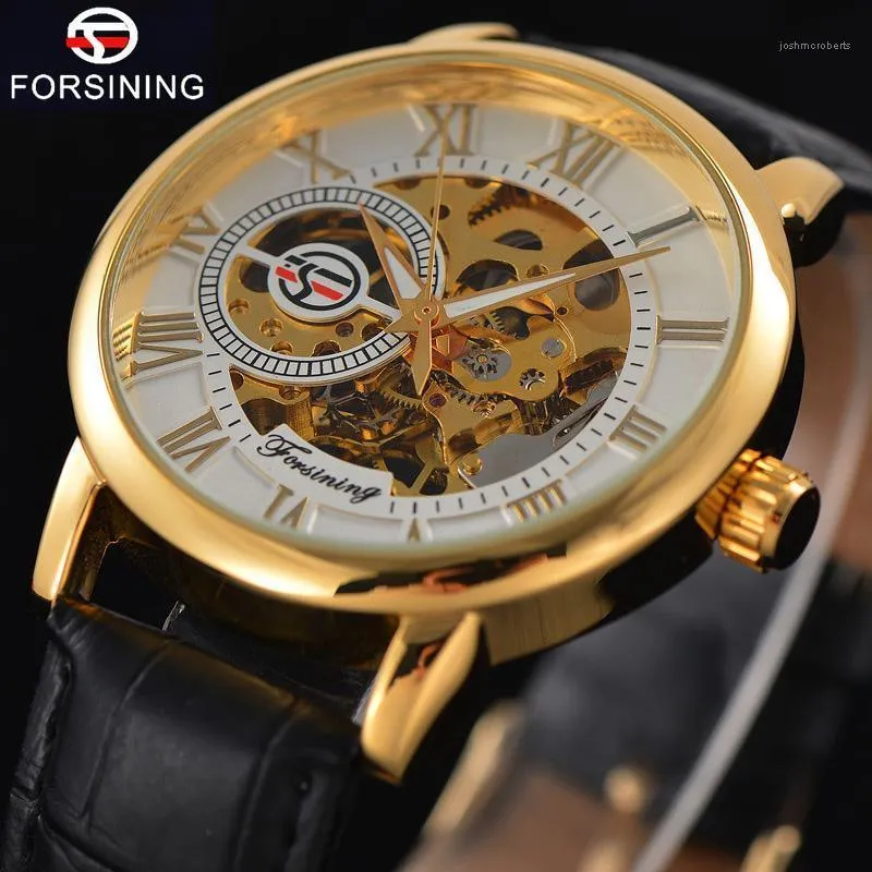 FORSINING Top Mens Watch رجال الرياضة على مدار الساعة الذكور الأعمال الهيكل العظمي ساعات اليد الرياح الساعات الميكانيكية Gift1