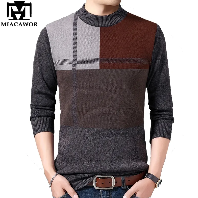 MIACAWOR Pull en laine chaude d'hiver pour hommes Patchwork Pull Hommes Pull tricoté Pull O-Cou Sueter Hombre Hommes Vêtements Y286 201022