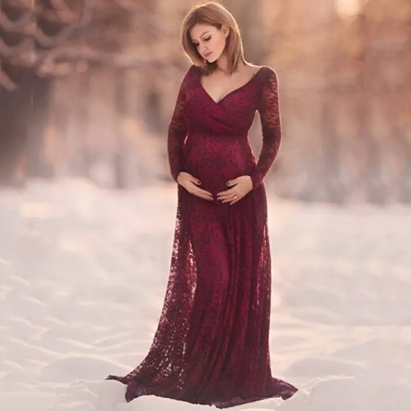 Elegante Vestido De Maternidad De Encaje Para Sesión De Fotos