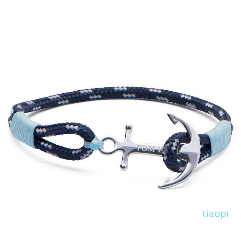 Roestvrijstalen ankerijs blauw touw ketting handgemaakte bedelarmband sieraden tom hoop met doos en tag th4