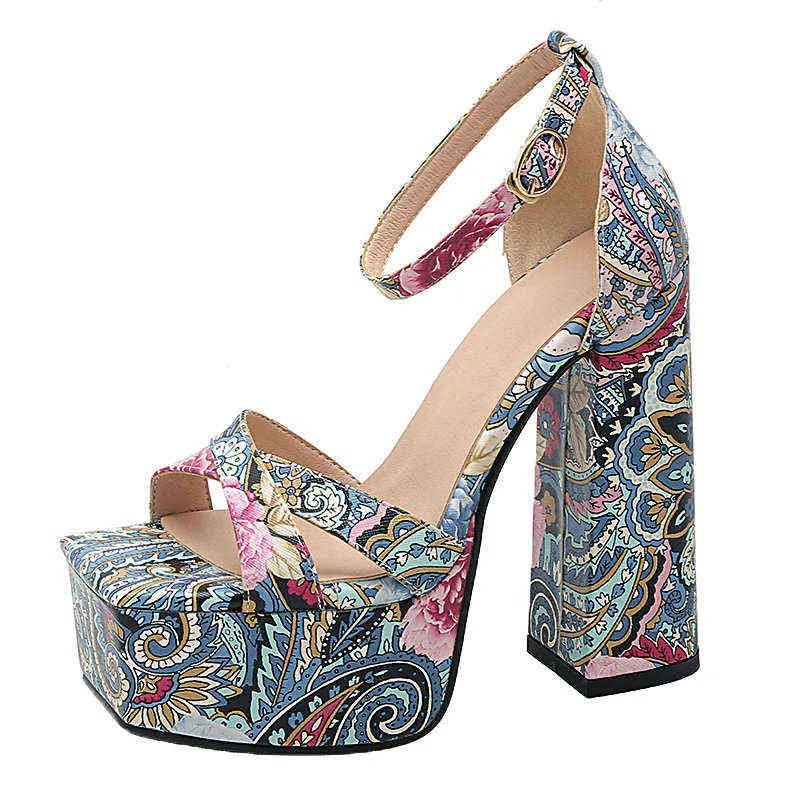 Sandels Sandalias Con Estampado de Flores y Corregal en El Tobillo Para Mujer Zapatos GladiaDor Plataforma Tacón Superalto Sexs Boda 220303