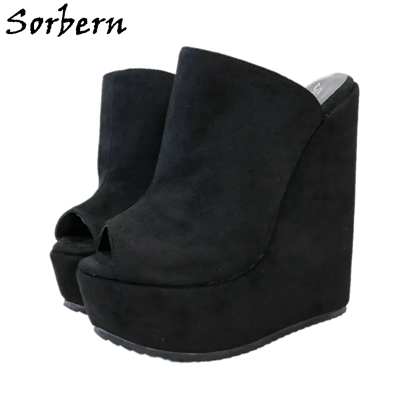 Sorbern 18cm 웨지 슬리퍼 여름 하이힐 여성 노새 열기 발가락 플랫폼 신발 큰 크기 13 Womens Heels 디자이너 사용자 정의 색상