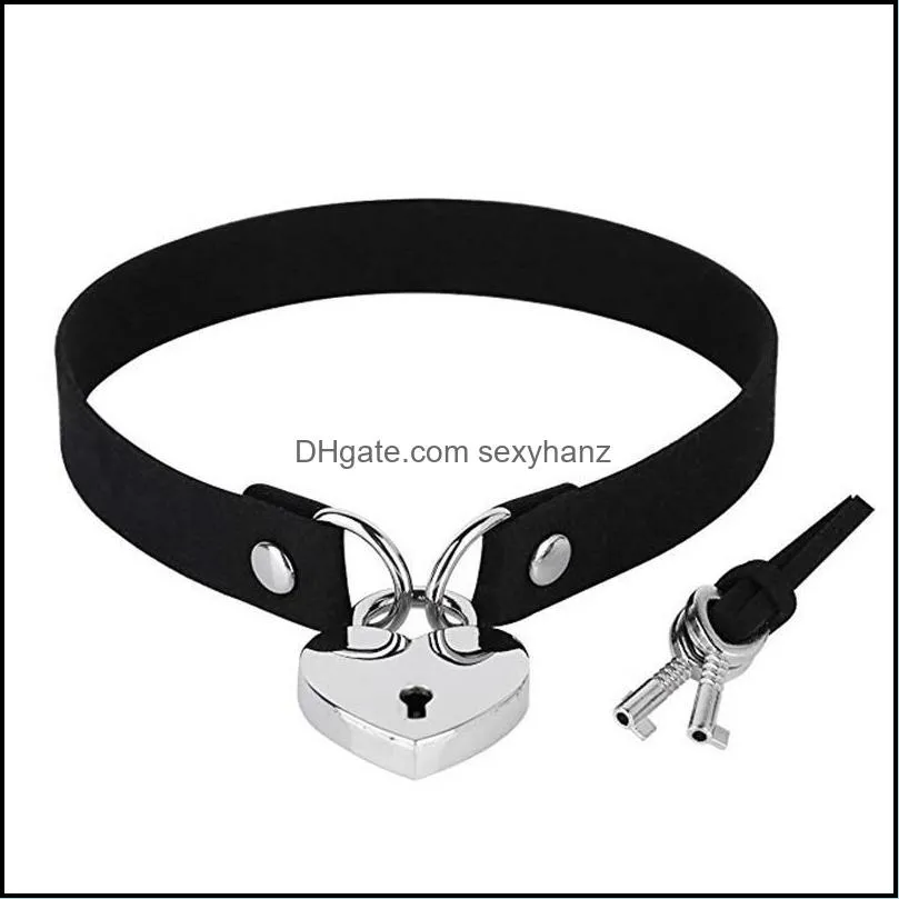 Punk Rock Heart lock key Circle Gothic Chokers Women Men Pu Leather Spike Rivet Collar Choker Necklace Statement Jewelry