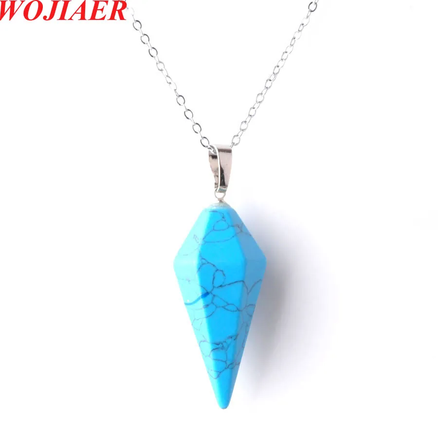 قلادة قلادة Wojiaer طبيعية الأزرق الفيروز الأحجار الكريمة الحجر reiki شقرا هرم هرم Dangle Dangle Jewelry Z9080