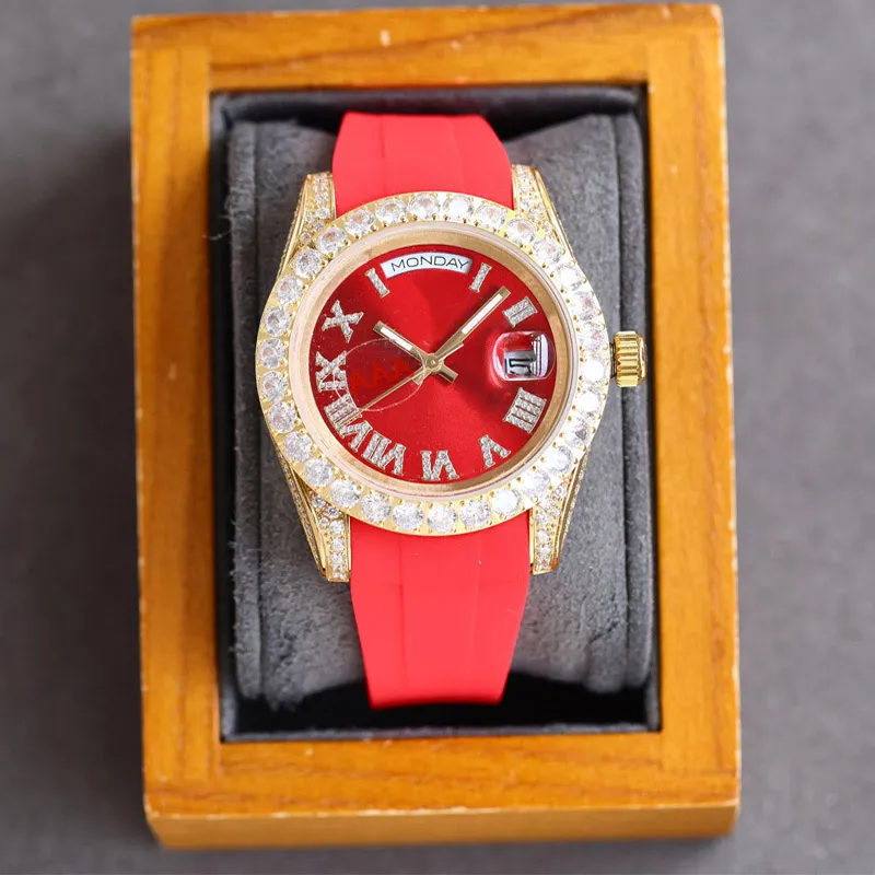 ダイヤモンドウォッチメンズウォッチ自動機械腕時計40mmダイヤモンドデザイン防水デザインラバーストラップギフト腕時計