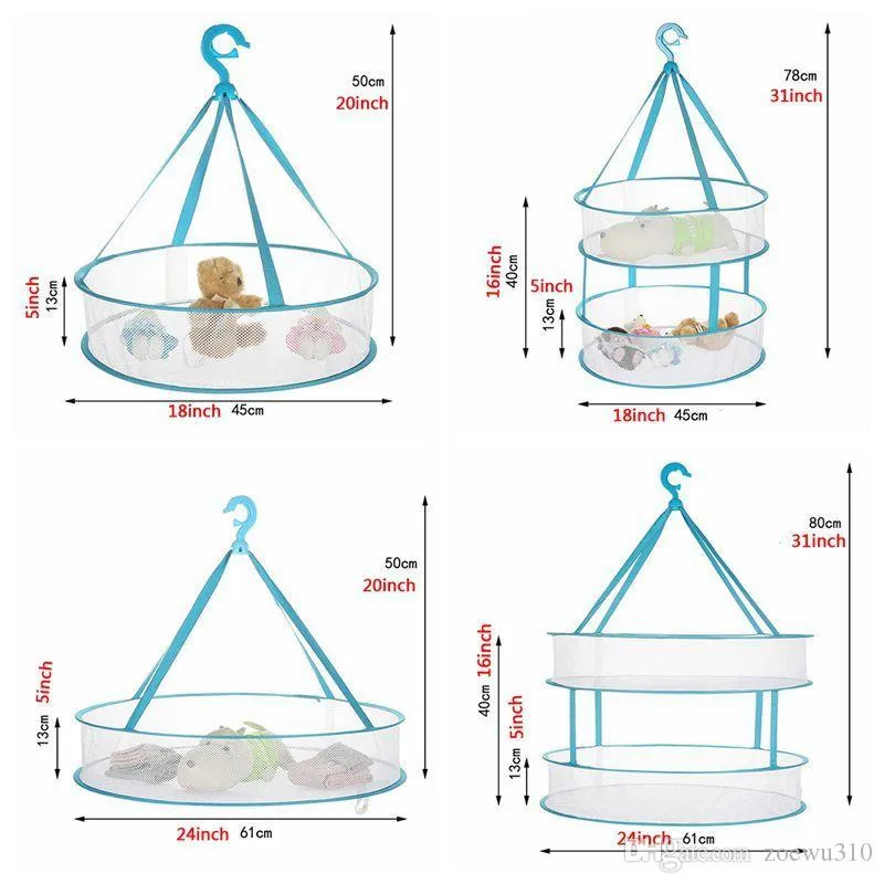 Torrt Kläder Tvättservice Korg Doll Toy Förvaring Hanger Enkelrum Dubbel Lag Väska Hamper Fällbar Mesh Plast Plast Hang Laundry Basket WVT0452