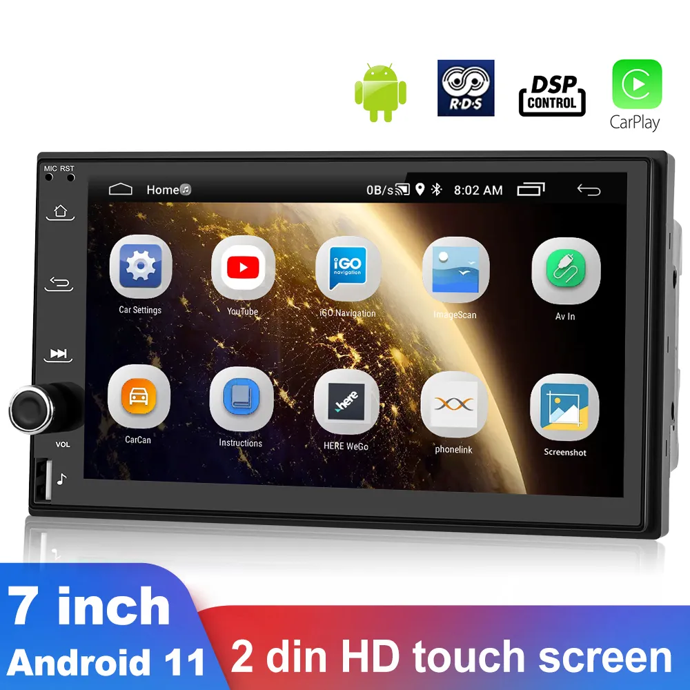 Autoradio Carplay Android 10 Auto 2 Din Bluetooth GPS WIFI récepteur stéréo Autoradio lecteur multimédia de voiture universel 7"