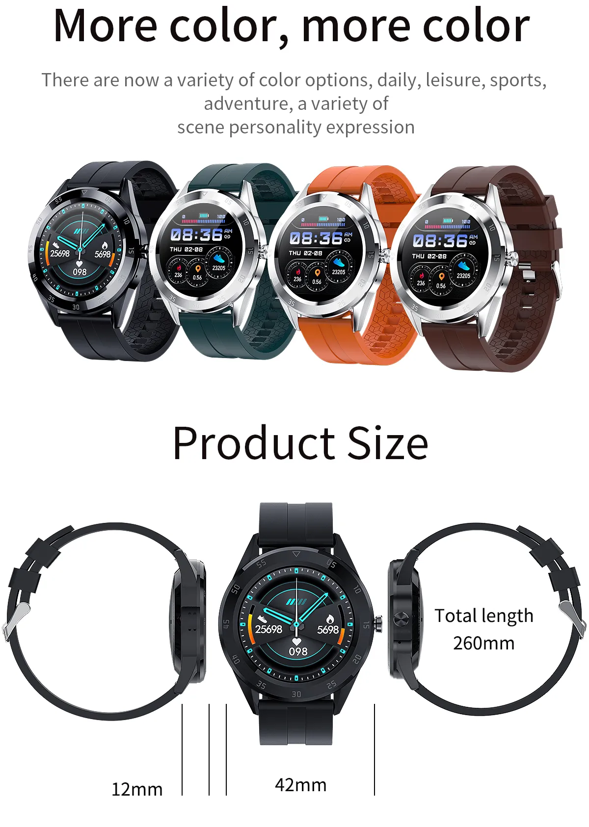 Smart Health Watch Body Temperature Heart Rate BP Tracker Fitness Smartwatch