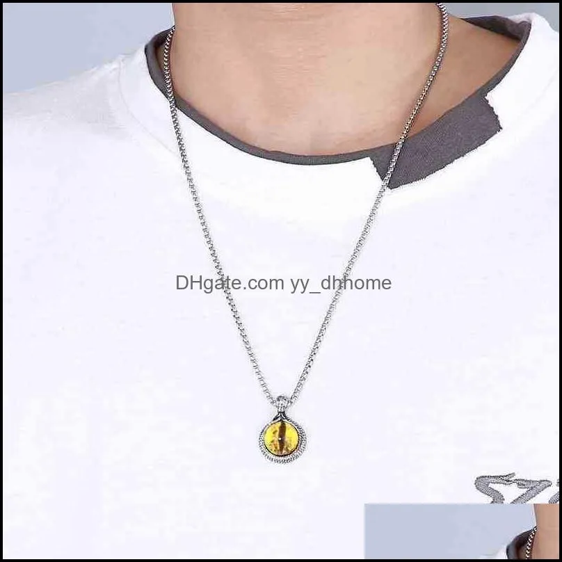 Karun New Creative Clothing Accessories Trendy Street Shooting Snake Shaped Tiger Eye Stone Titanium Steel Men`s Necklace