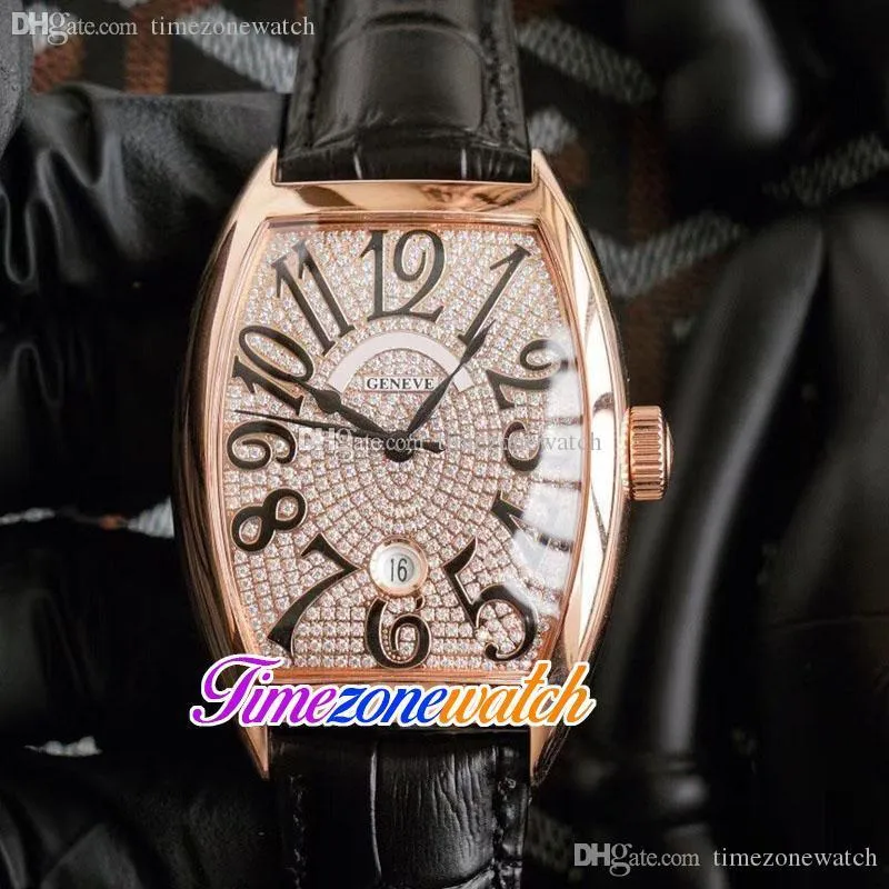 Cheap New Date Automatic Mens Watch Rose Gold/Stainless Steel Case Diamond Dial Black Leather Timezonewatch E206a1