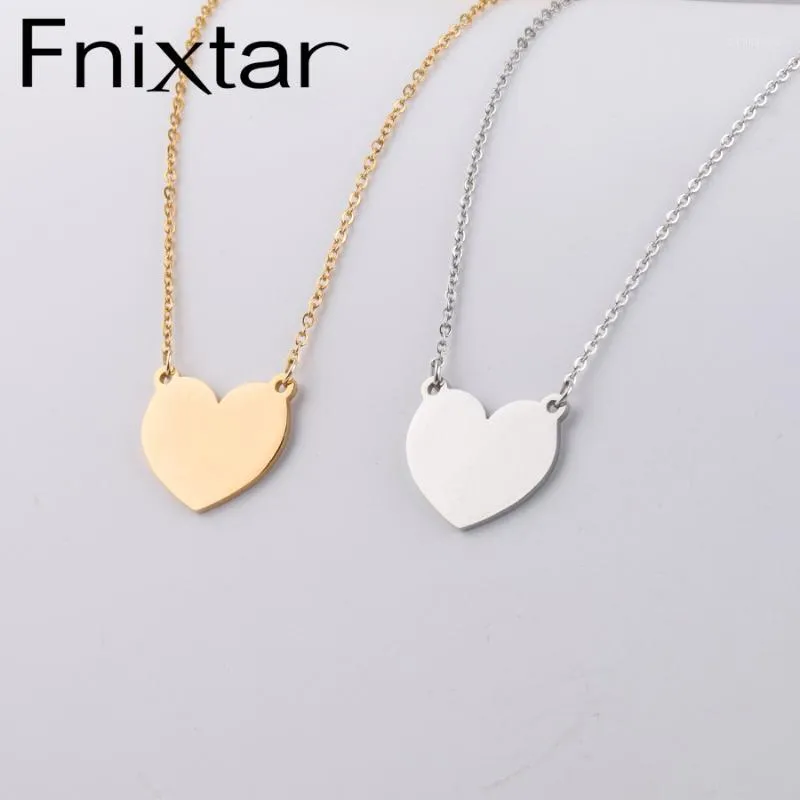 Chaînes Fnixtar Miroir En Acier Inoxydable Poli Amour Coeur Pendentif Collier Pour Couple DIY Sculpté Mémoire Romantique Cadeau 10 Pièces / lot1