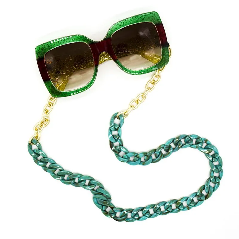 Catene per occhiali in stile misto con catena in acrilico verde moda e metallo dorato