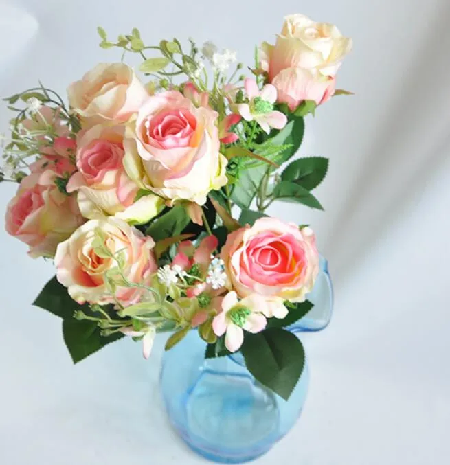 12 head rose simulation Decorative flowers wedding home decoration shooting props fake silk flower