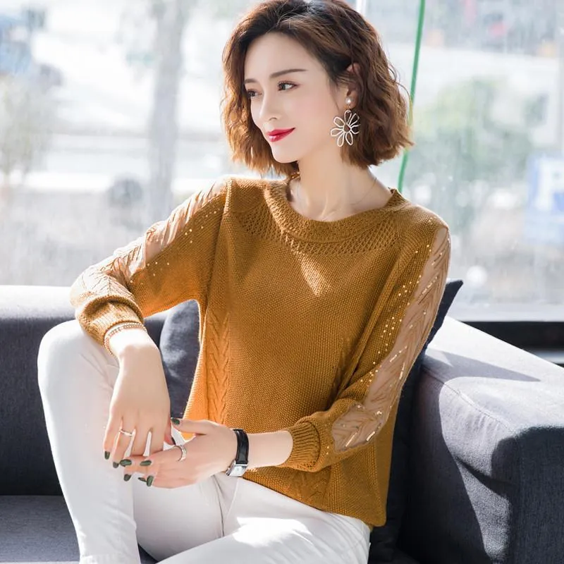 Hollow Mesh Gauze Thin Knitted Sweater Female Round Neck Loose Long Sleeve Fashion Long Sleeve Jumpers Women Summer Cool 201223 From 12 35 DHgate