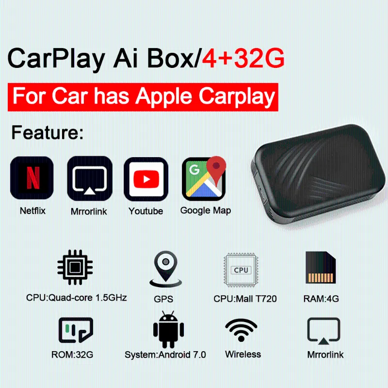 Carplay USB Smart Ai Android Box Car Multimedia Player Player Android System Nuovo aggiornamento 4 + 32g Link specchio wireless Carplay TV Box Car DVD