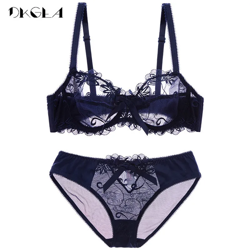 Broderie de mode Bras Sous-vêtements Femmes Set Plus Lingerie Sexy Sexy C D Cup UltraHin Transparent Bra Panties Lace Bra Set Black 2232N