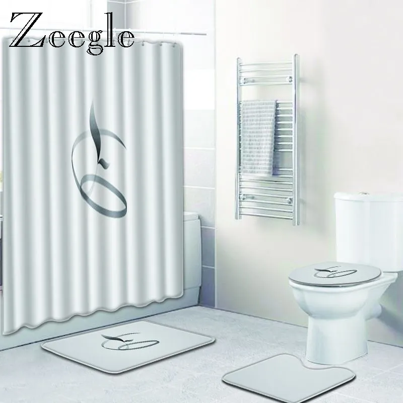 Zeegle Shower Curtain Non Slip Toilet Pedestal Rug Foot Mat Absorbent Bathroom Carept Shower Mat Waterproof Curtain Bath Mat Set