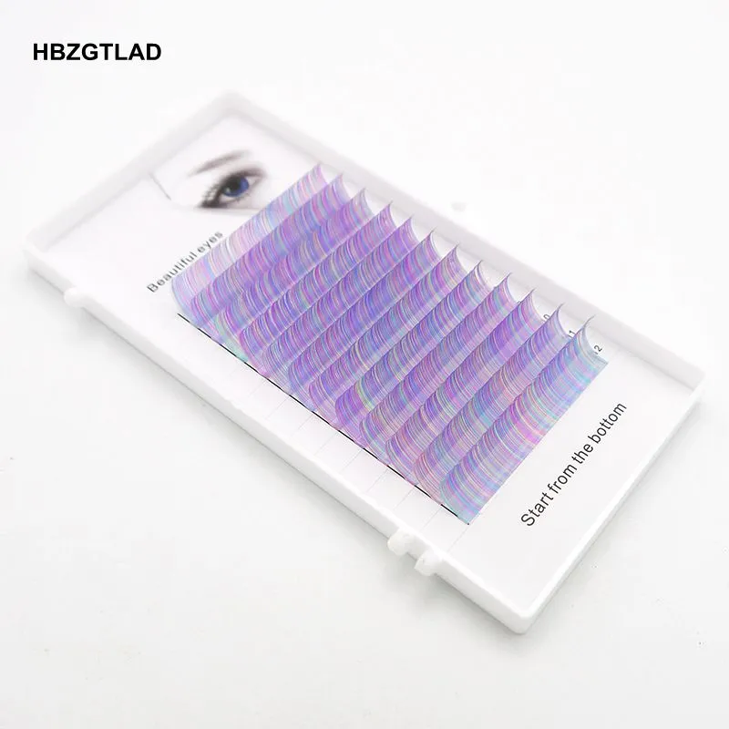 HBZGTLAD C / D CURL 0.07 / 0.1mm 8-15mm 거짓 속눈썹 무지개 색 속눈썹 개별 색깔의 속눈썹 가짜 속눈썹 확장