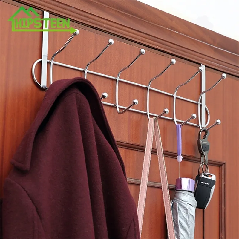 12 Hooks Bathroom Door Hanging Rack Kitchen Hanging Organizer Door Clothes Hanger Hooks Over Door Rack Towel Holder T2004152118