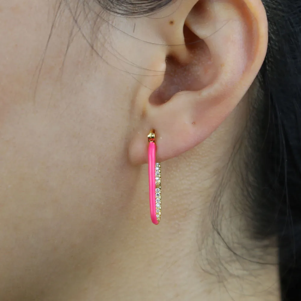 Orecchini A Cerchio In Argento 925 Con Zirconia Cubica - Taglio Rettangolare - Ipoallergenici, Confezione Regalo