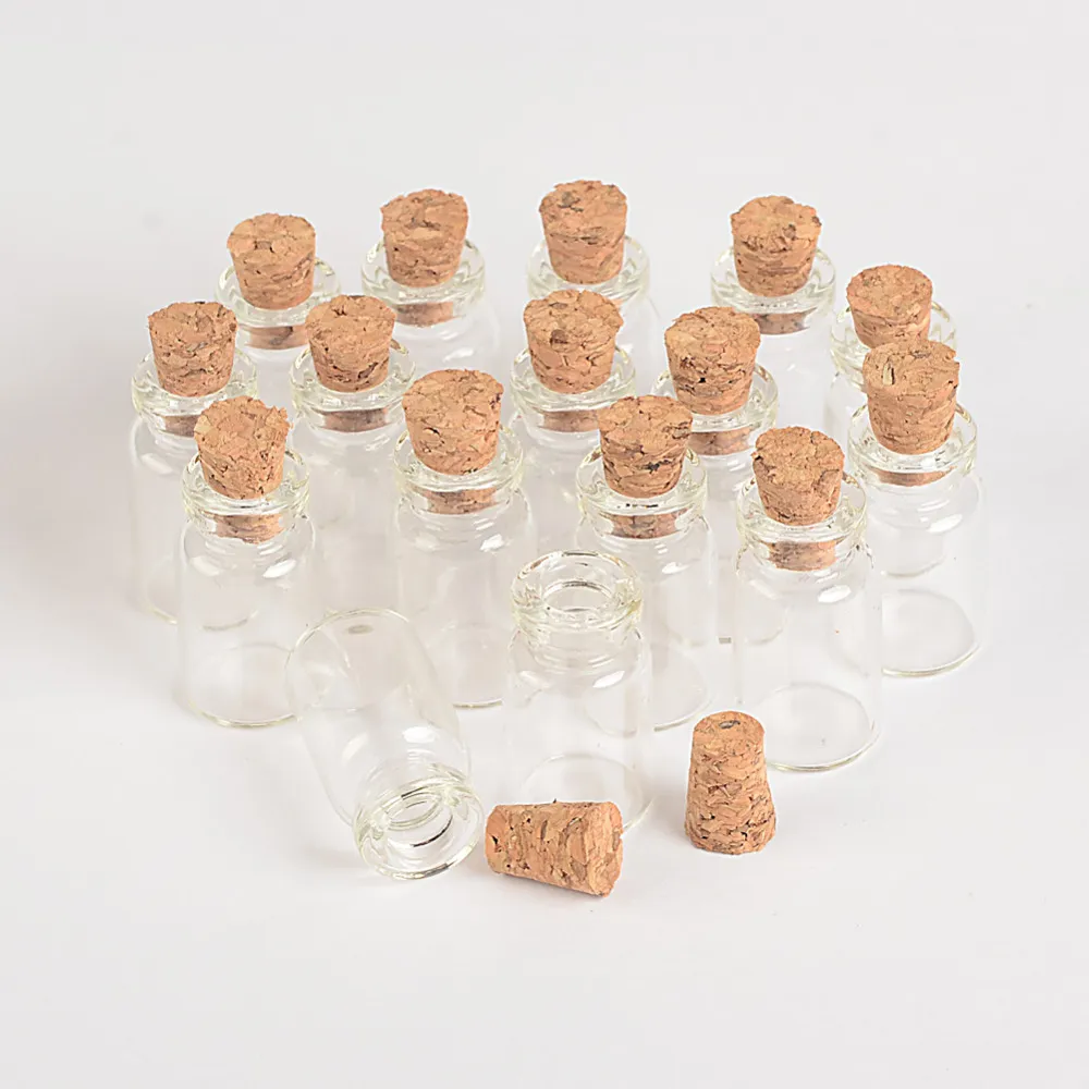 1324-1ml Mini Glass Bottles Vials With Cork Empty Tiny Transparent Glass Bottle Jars