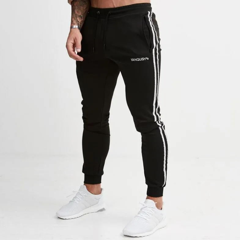 Mens joggare casual byxor fitness män sportkläder tracksuit bottoms mager sweatpants byxor svart gym jogger spår pants1