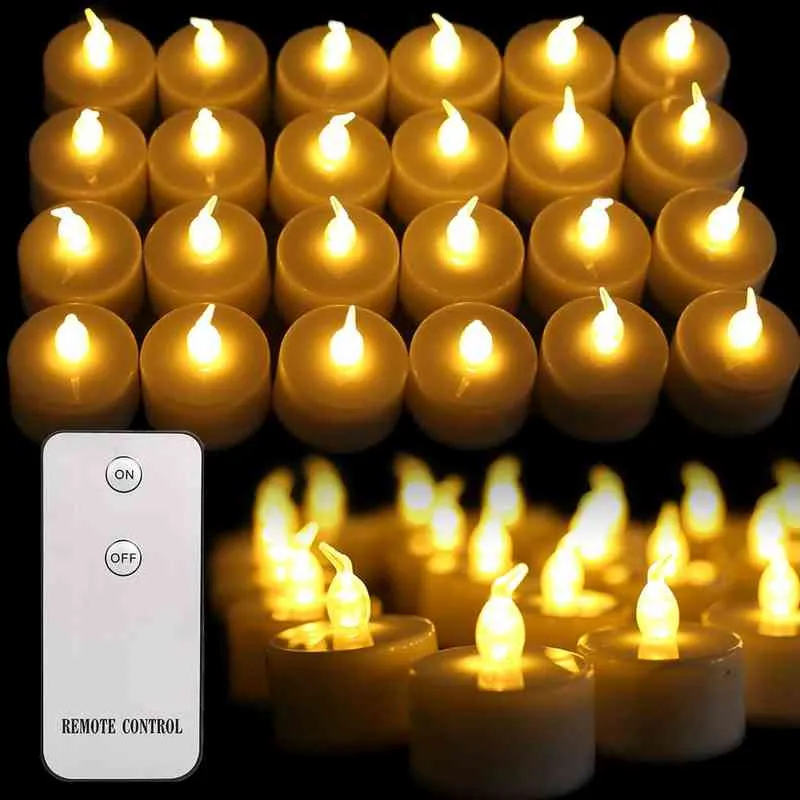 Pacote de 24 Flicking Flameless LED Tealights Controle Remoto Bateria Velas Alimentadas para Jantar Home Decoração de Natal H1222