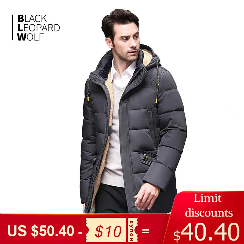 Blackleopardwolf NOUVEAU doudoune d'hiver pour hommes mi-longue à capuche affaires décontracté épaissir marqueurs homme Parka pardessus BL-833 201026