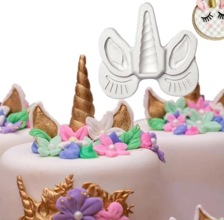3D Cake Decorating Fondant Icing Silicone Mould - Unicorn Horn Ears Eyelash Baking Moulds SN2814