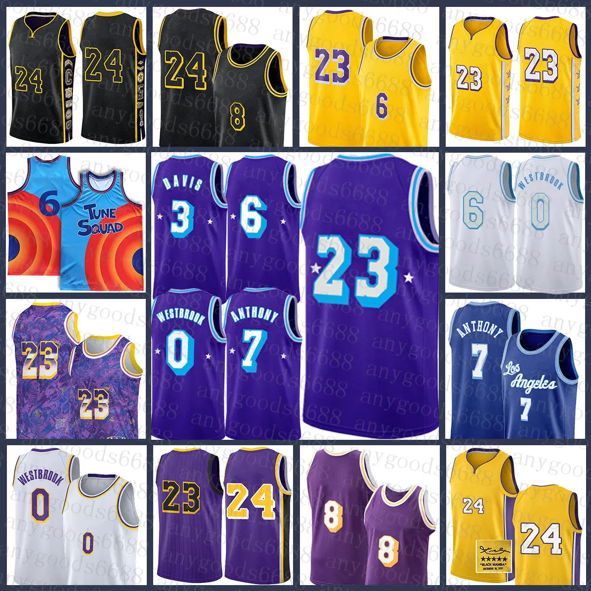 Maglia da basket Los Angeles Youth Lakeres da uomo LeBron 23 6 James S-2XL Russell 0 Westbrook Anthony 3 Davis Carmelo 7 Anthony White