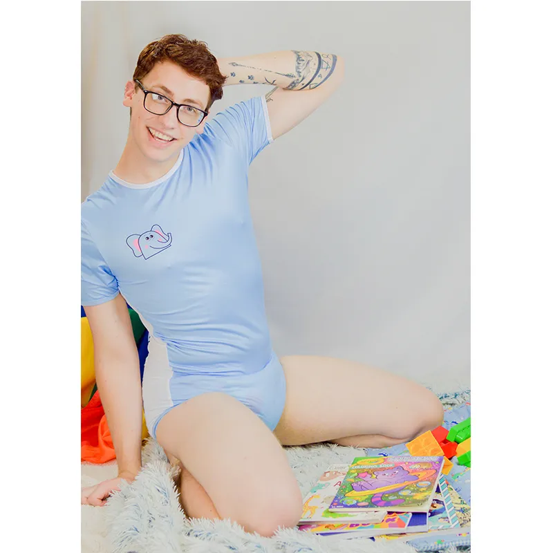 ABDL Onesie Adult Baby Snap Crotch Romper Bodysuit Diaper Cute Elephant Bear Short sleeved Men Adults Baby 1022