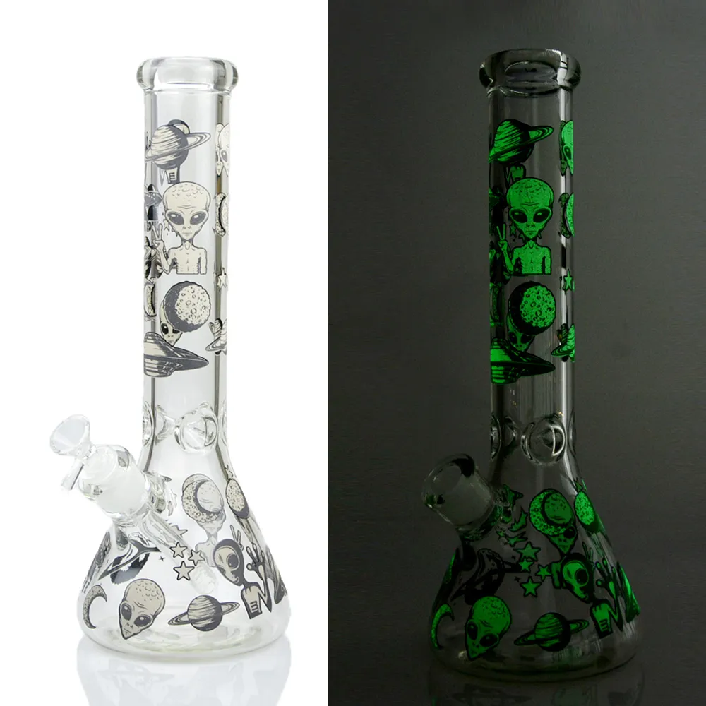 13.5 "Lysande främmande glas bong hookah tobaksvattenrör återvinningsbägare bängar dab oljeplatta aska catcher bubbler rökskål downstem